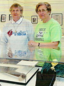 Sue and Delores  at the 2012 Linedrives and Lipstick women's baseball exhibit at the Laman Library in North Little Rock