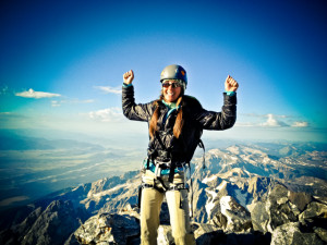 Kim Singer at the summit of the Grand Teton
